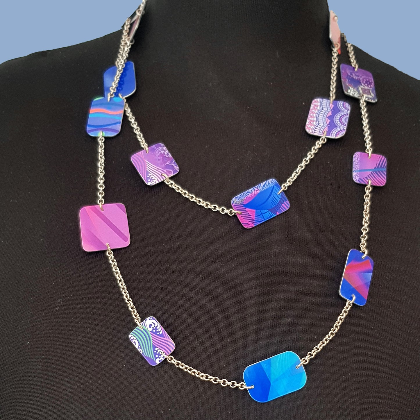 Long Squares Necklace - Blue