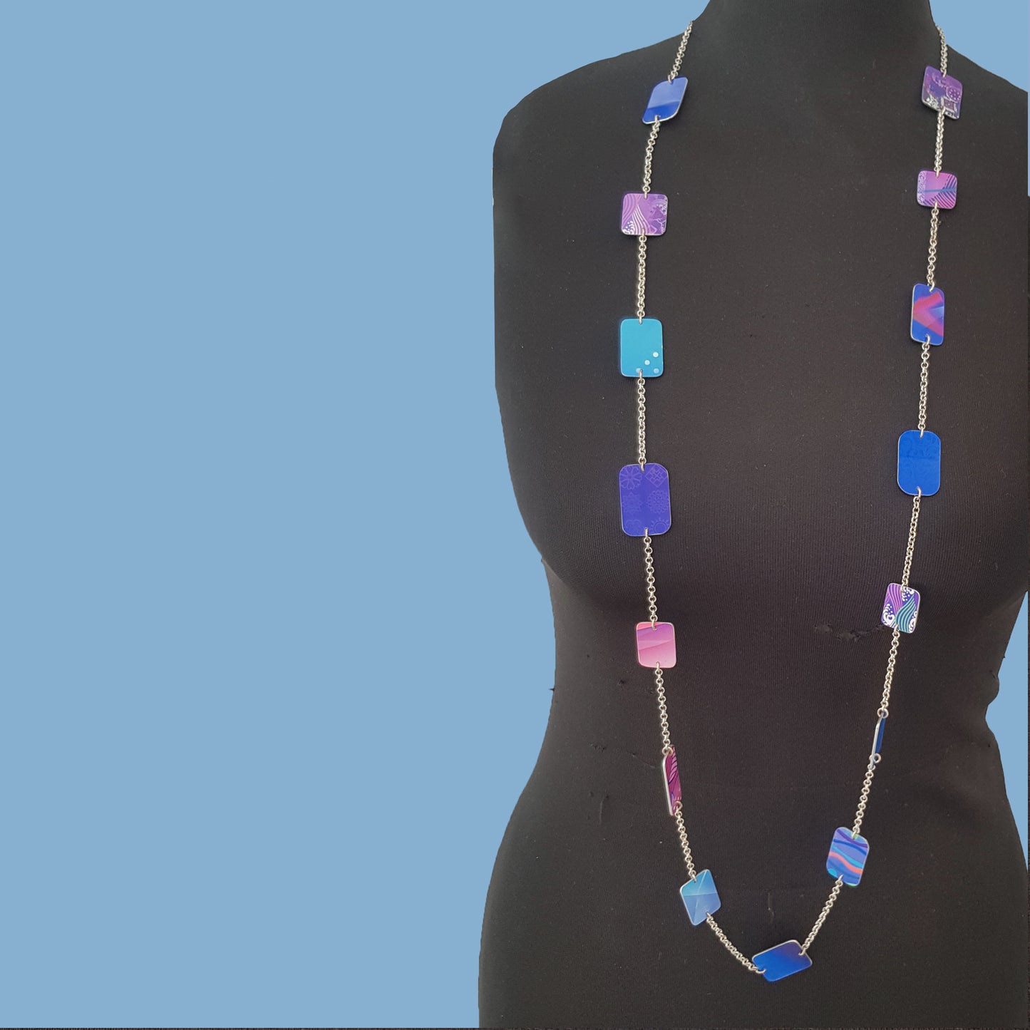 Long Squares Necklace - Blue