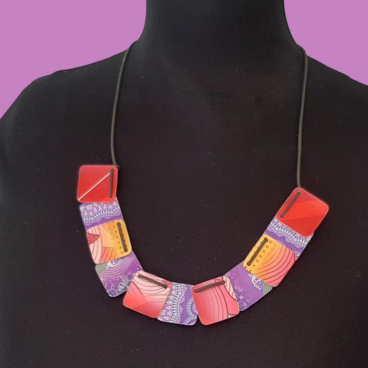 Square Necklace - Red and Purple